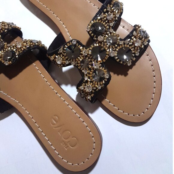 Swarovski Crystal & Rhinestone The Cove Bling  Slides sz 9 Brown Leather Multi - Picture 2 of 9